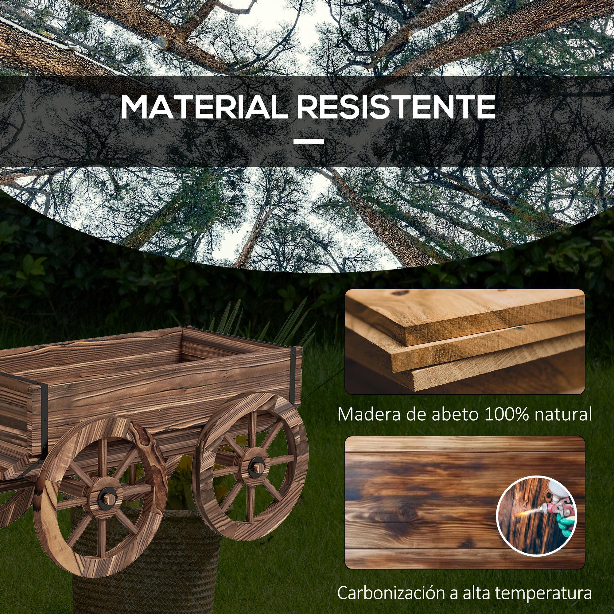 Jardinera de Madera Macetero Exterior en Forma de Carrito con 4 Ruedas y Mango para Balcón Jardín Patio 120x41x54 cm Carbonizado