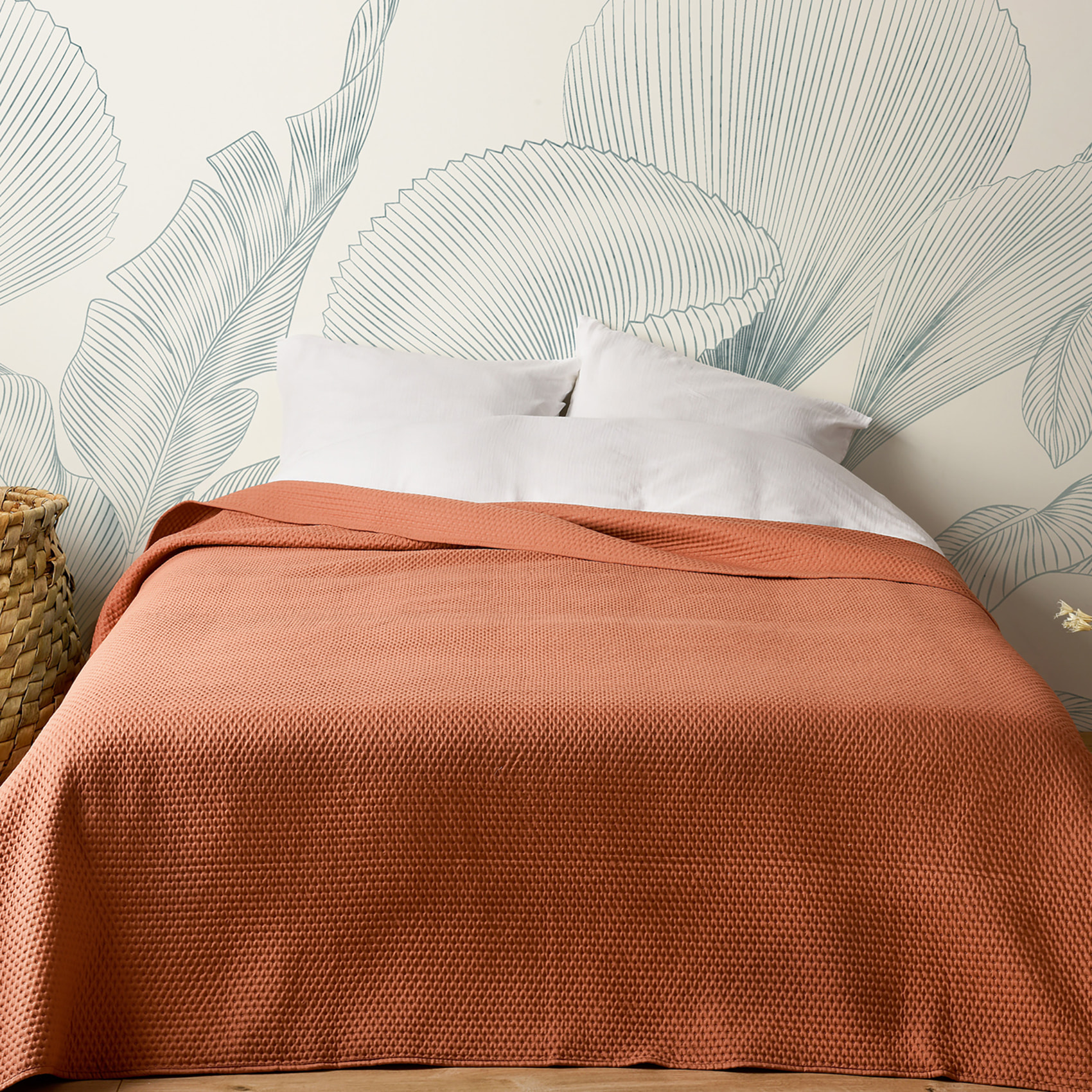 Jeté de lit matelassé léger motif capitonné - Terracotta