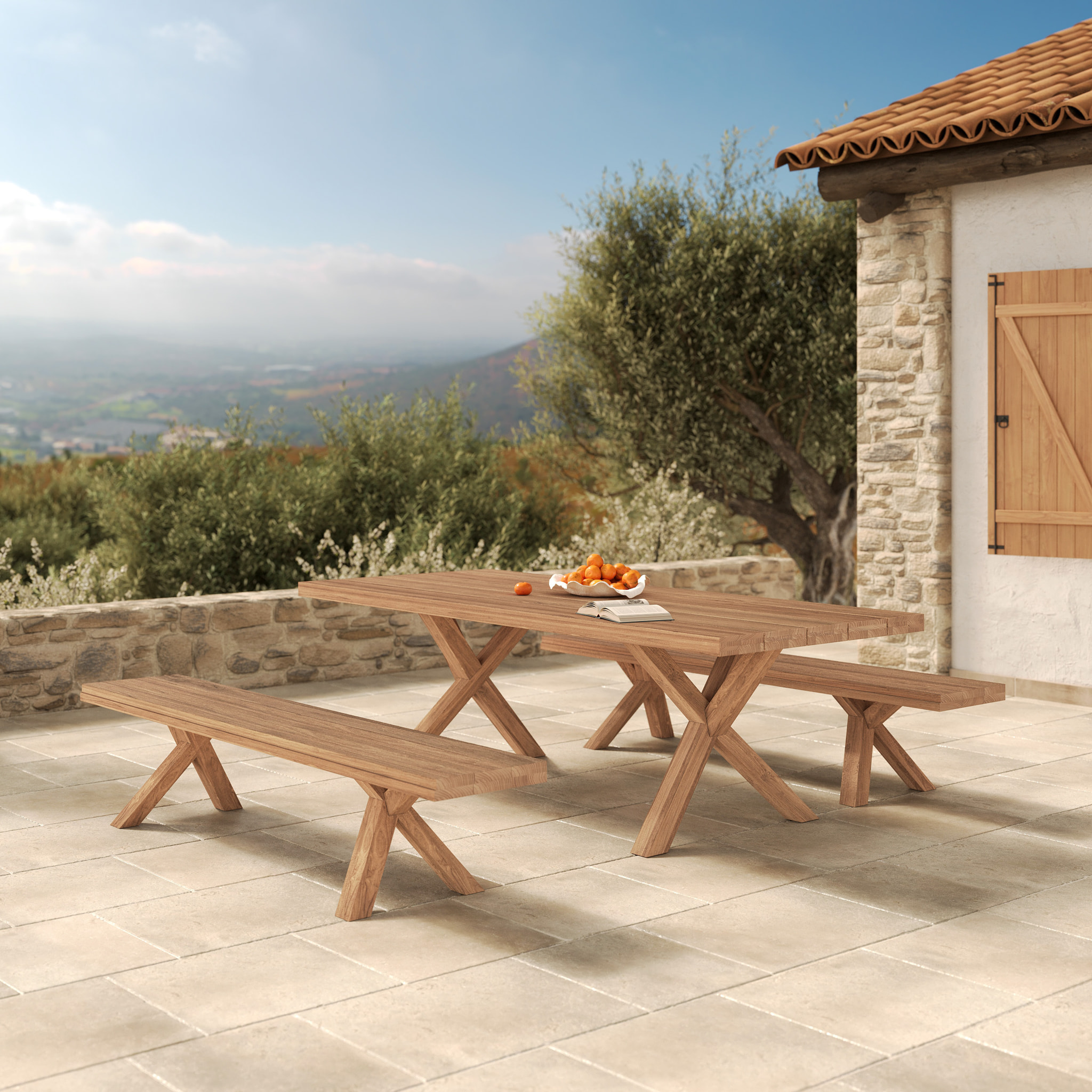 Banc de jardin en bois de teck 4 personnes - Soraya