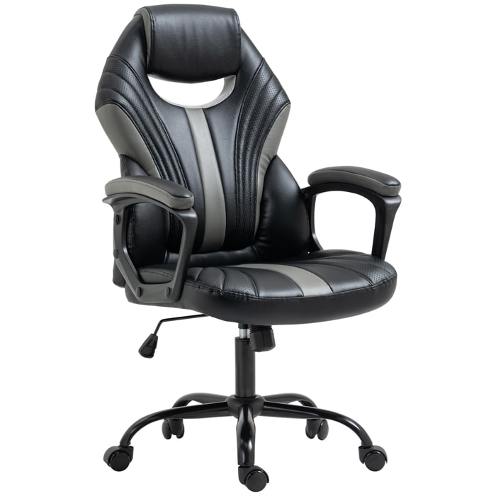 Chaise de bureau ergonomique fauteuil de bureau style gaming pivotant hauteur réglable en similicuir avec dossier et accoudoir gris