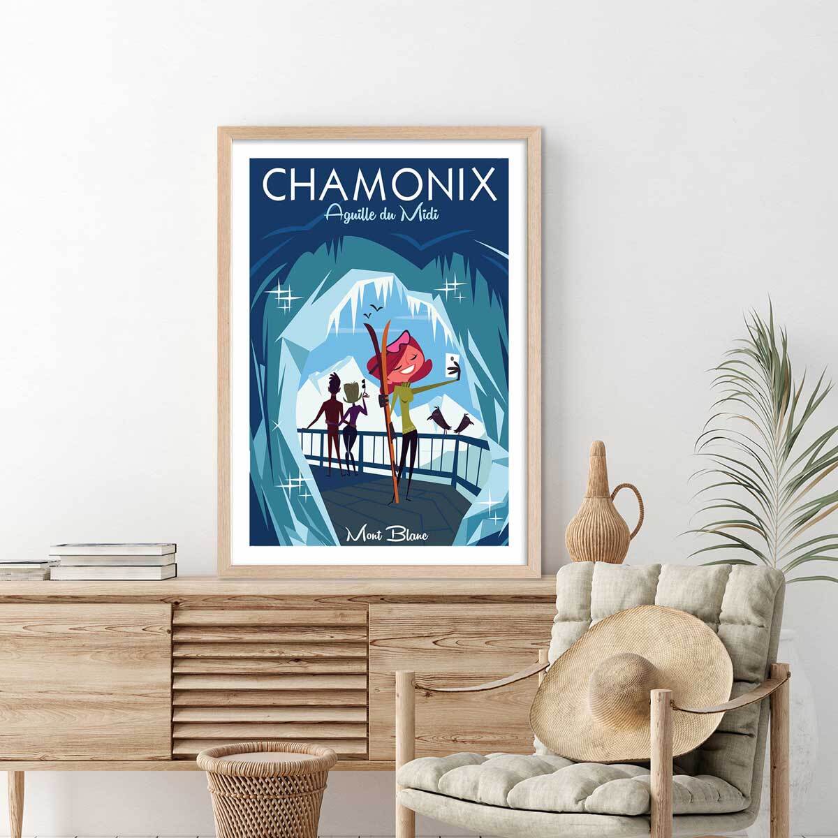 Affiche l'Aiguille du Midi Affiche + cadre en bois - Chêne