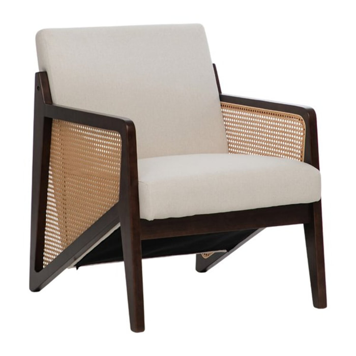 Fauteuil Zelva -bois massif dhévéa et revêtement-couleur noyer 64 x 84 x 80 cm