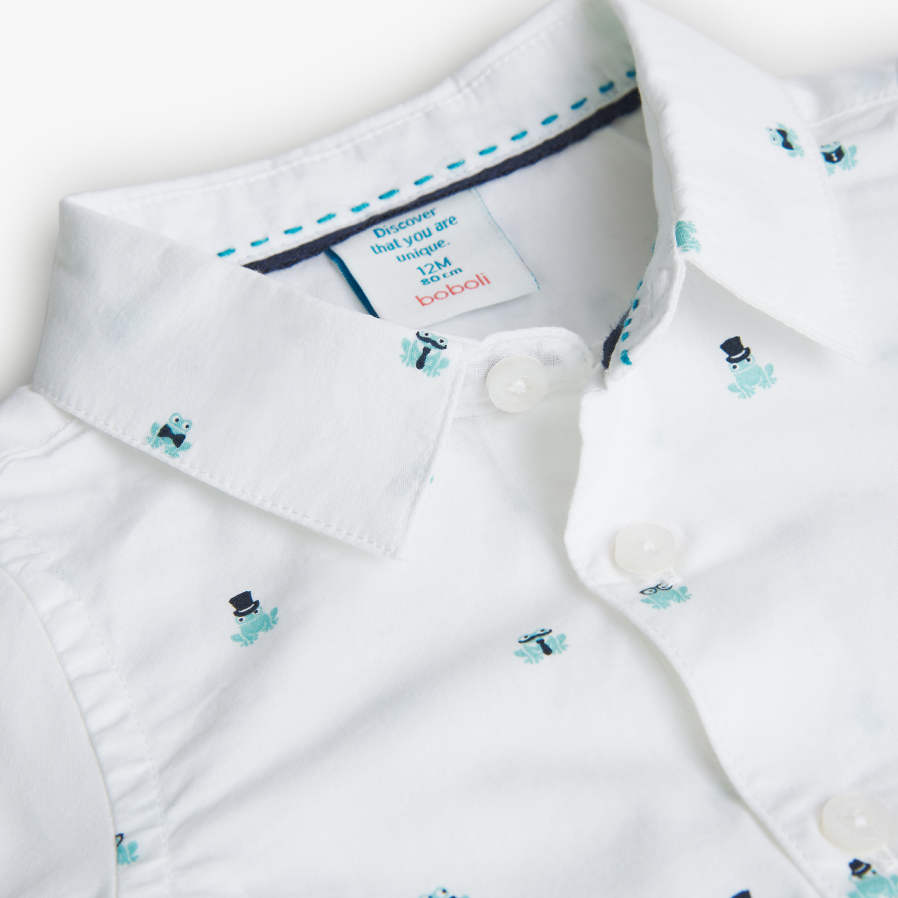 Camisa niño, popelÃ­n estampada, cuello camisero, mangas