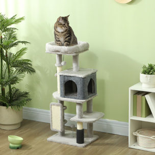 Árbol Rascador para Gatos Altura 104 cm Árbol para Gatos Torre para Gatos con Plataformas Poste con Cepillo Bolas Colgantes y Almohadilla para Rascar Gris Claro