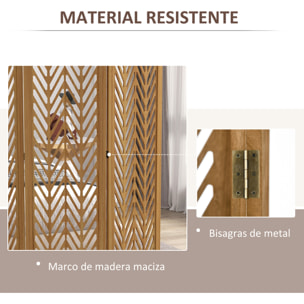 Biombo de 4 Paneles Separador de Ambientes Plegable 160x1,7x170 cm Divisor de Habitación de Madera con Patrones Geométricos para Oficina Dormitorio Natural