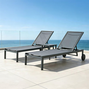Lot de 2 bains de soleil inclinables gris foncé avec roues en aluminium CARA