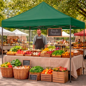 Gazebo Professionale 3x3 M Richiudibile Automatico In Acciaio Con Telo Oxford 1200D PVC Impermeabile e Anti UV A Fisarmonica con Sacche Verde