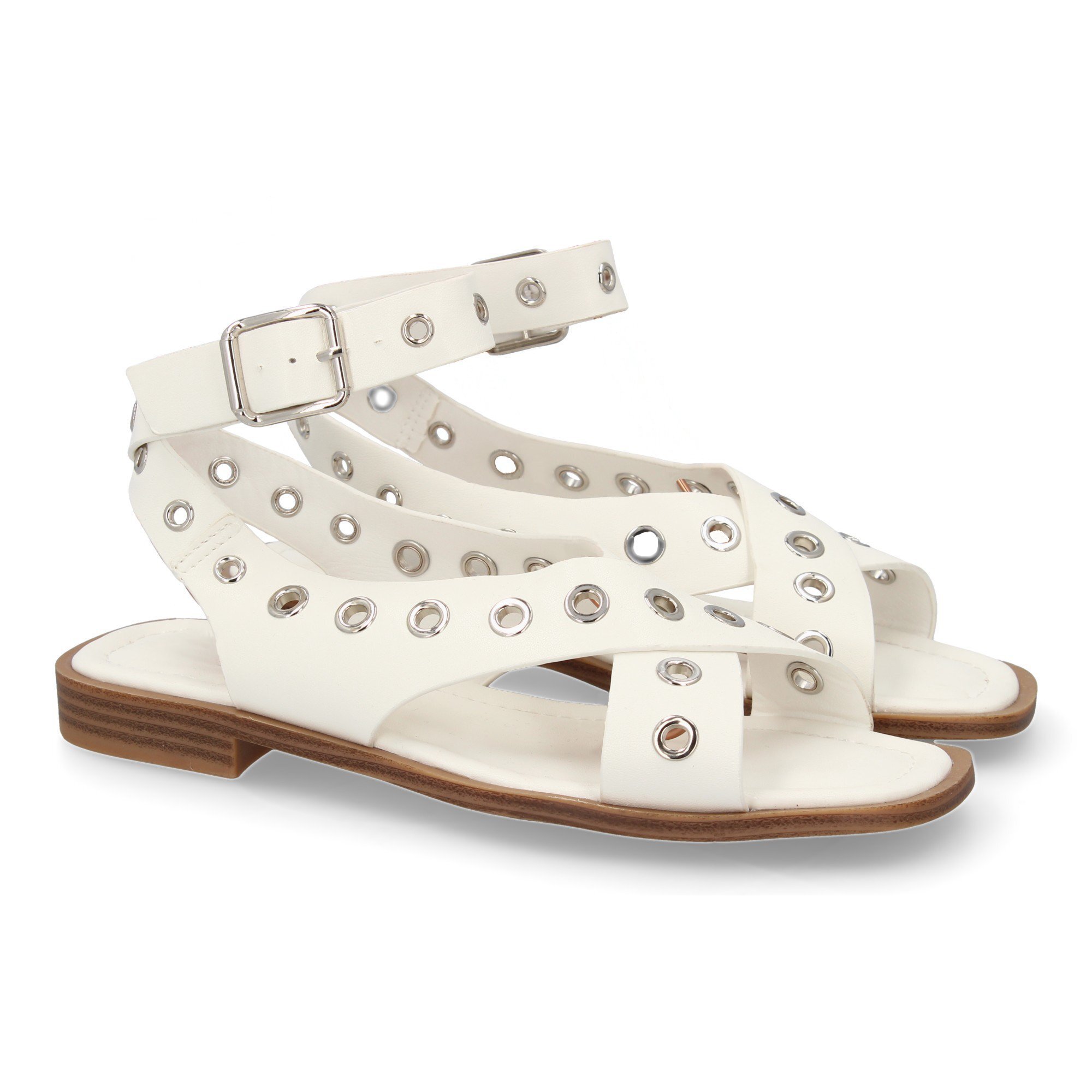 Sandalias planas de mujer, comodas y elegantes, diseño moderno con ojales