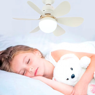 Ventilador de techo FS-HX-R420 de 42 cm. Adaptador E27, 3 velocidades y luz LED regulable de 12 W. Incluye mando a distancia.