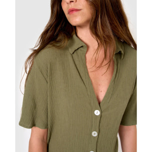 Set de camisa y short de algodón lino verde cacería