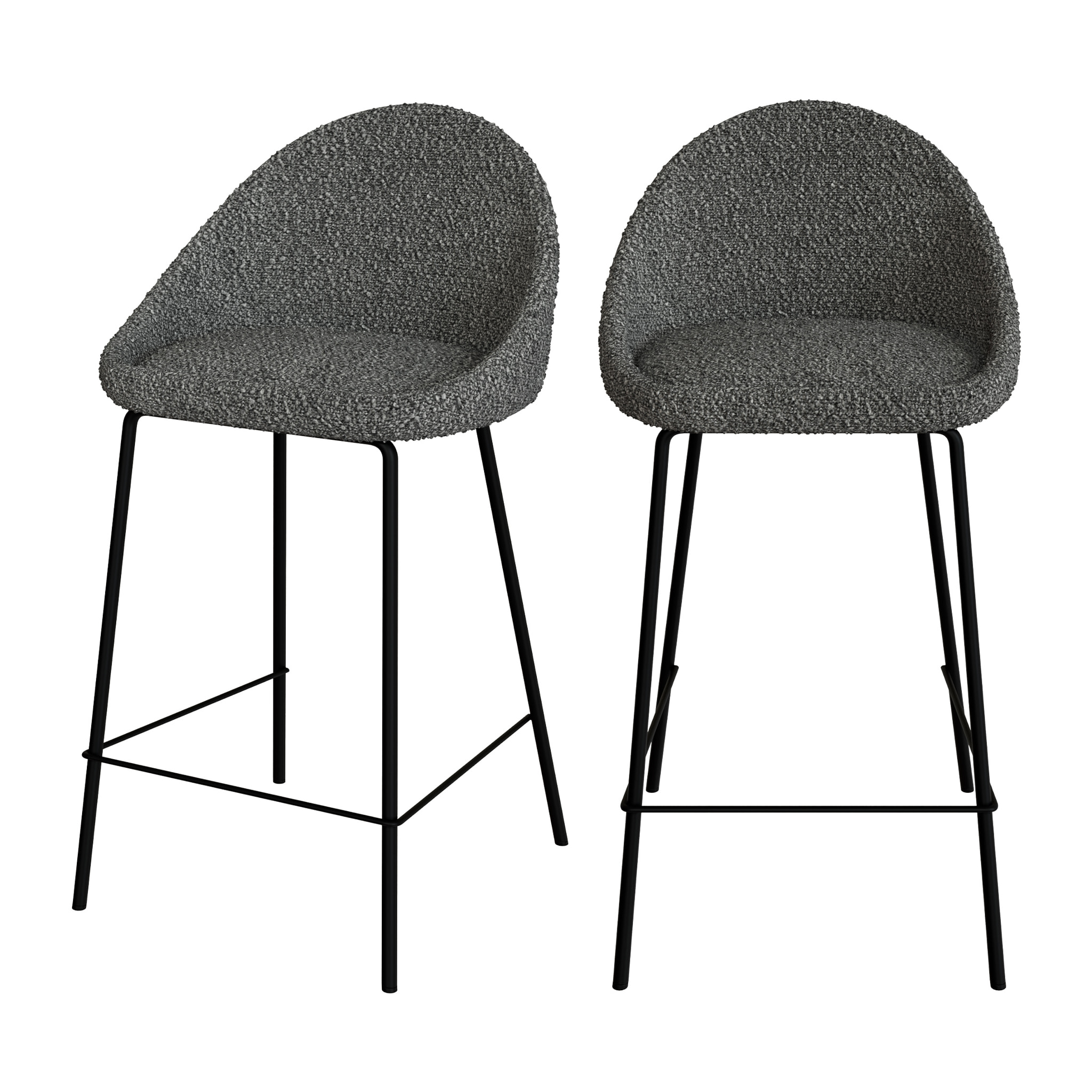 Lot de 2 chaises pour îlot central 65 cm en tissu bouclette gris - Misty