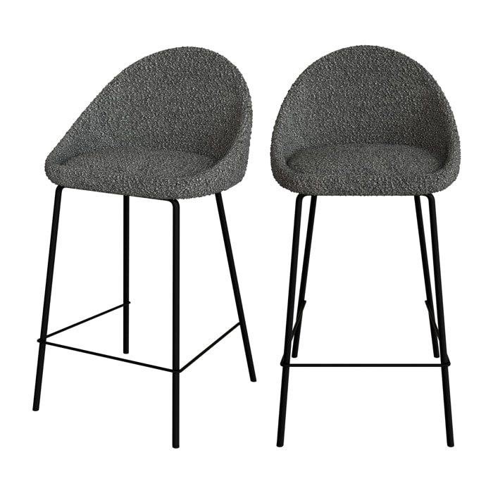 Lot de 2 chaises pour îlot central 65 cm en tissu bouclette gris - Misty