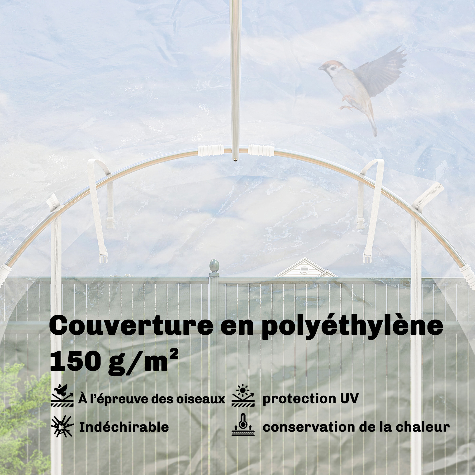 Serre tunnel de jardin 6 m² - 2 grandes portes enroulables - acier galvanisé bâche transparente