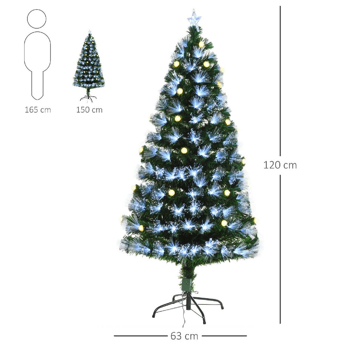 Sapin de Noël artificiel lumineux fibre optique LED + 20 ampoules + support pied Ø 63 x 120H cm 130 branches étoile sommet brillante vert