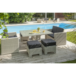 OCEANE - Ensemble repas de jardin encastrable 8 places en résine tressée crème
