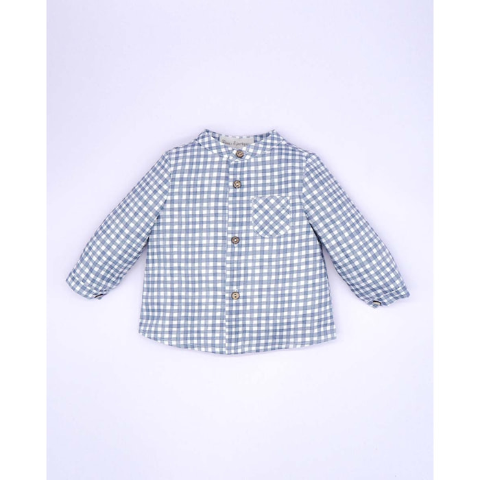 CAMISA CUELLO MAO VICHY ACUARELADO AZUL