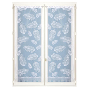 Paire de vitrages frangés en dentelle motif plumes - Blanc