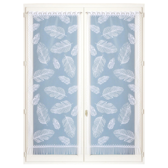 Paire de vitrages frangés en dentelle motif plumes - Blanc