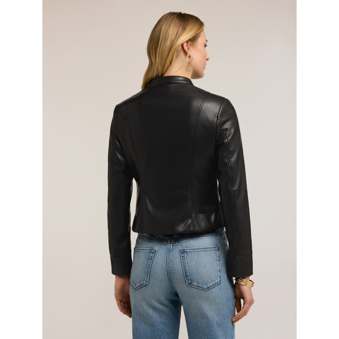 Motivi - Chaqueta corta con cremallera y cuello mao - Negro