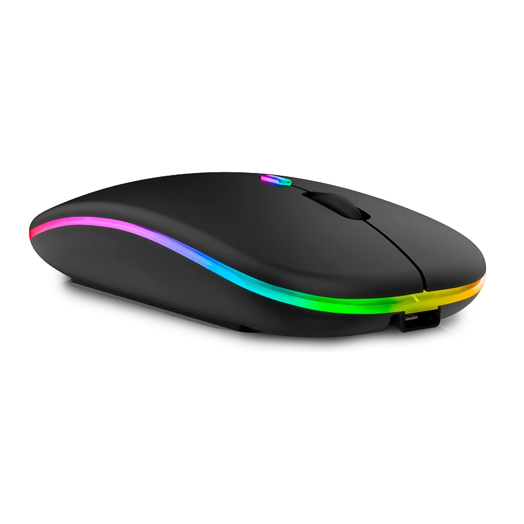 Ratón inalámbrico recargable con conexión Bluetooth y 2.4G, diseño delgado y cómodo con DPI ajustable.