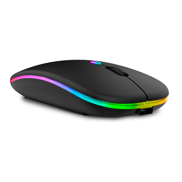 Ratón inalámbrico recargable con conexión Bluetooth y 2.4G, diseño delgado y cómodo con DPI ajustable.