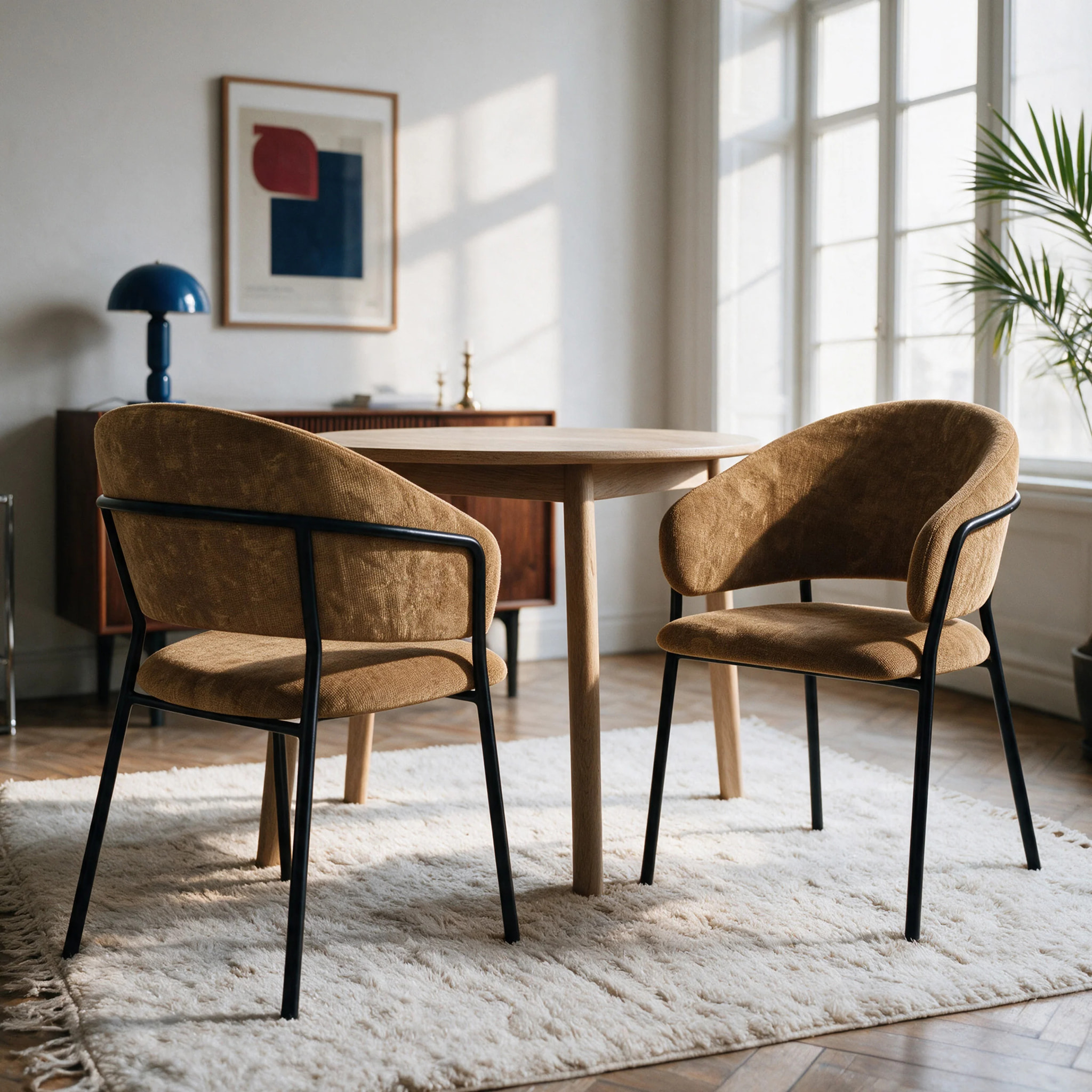 Lot de 2 chaises en tissu caramel et pieds en métal noir - Amaya