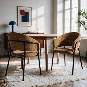 Lot de 2 chaises en tissu caramel et pieds en métal noir - Amaya
