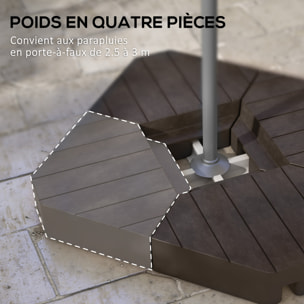 Lot de 4 dalles de lestage parasol déporté piètement croix - à lester eau ou sable - HDPE chocolat