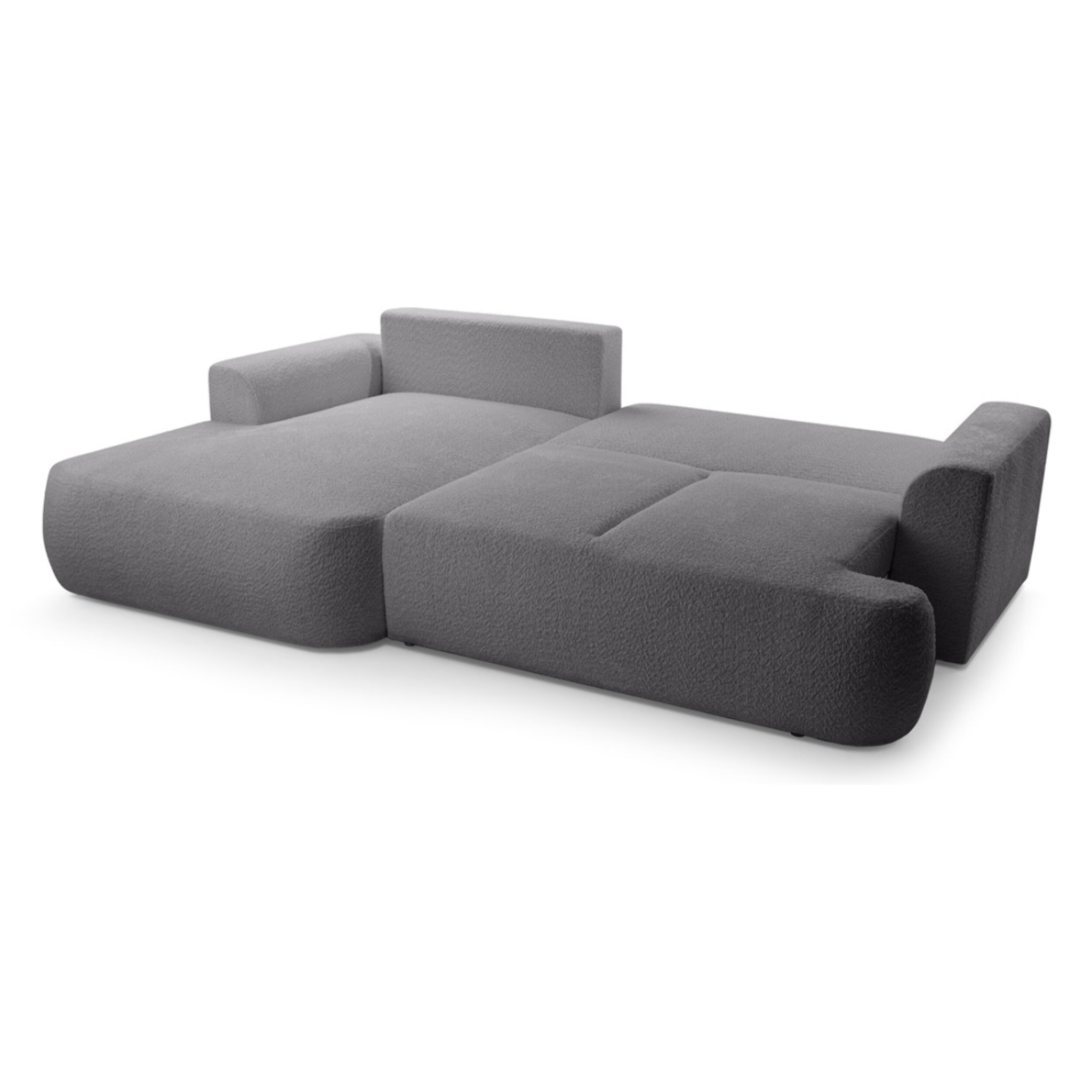 Candela - canapé d'angle gauche 4 places - convertible avec coffre - en tissu bouclette - Gris foncé