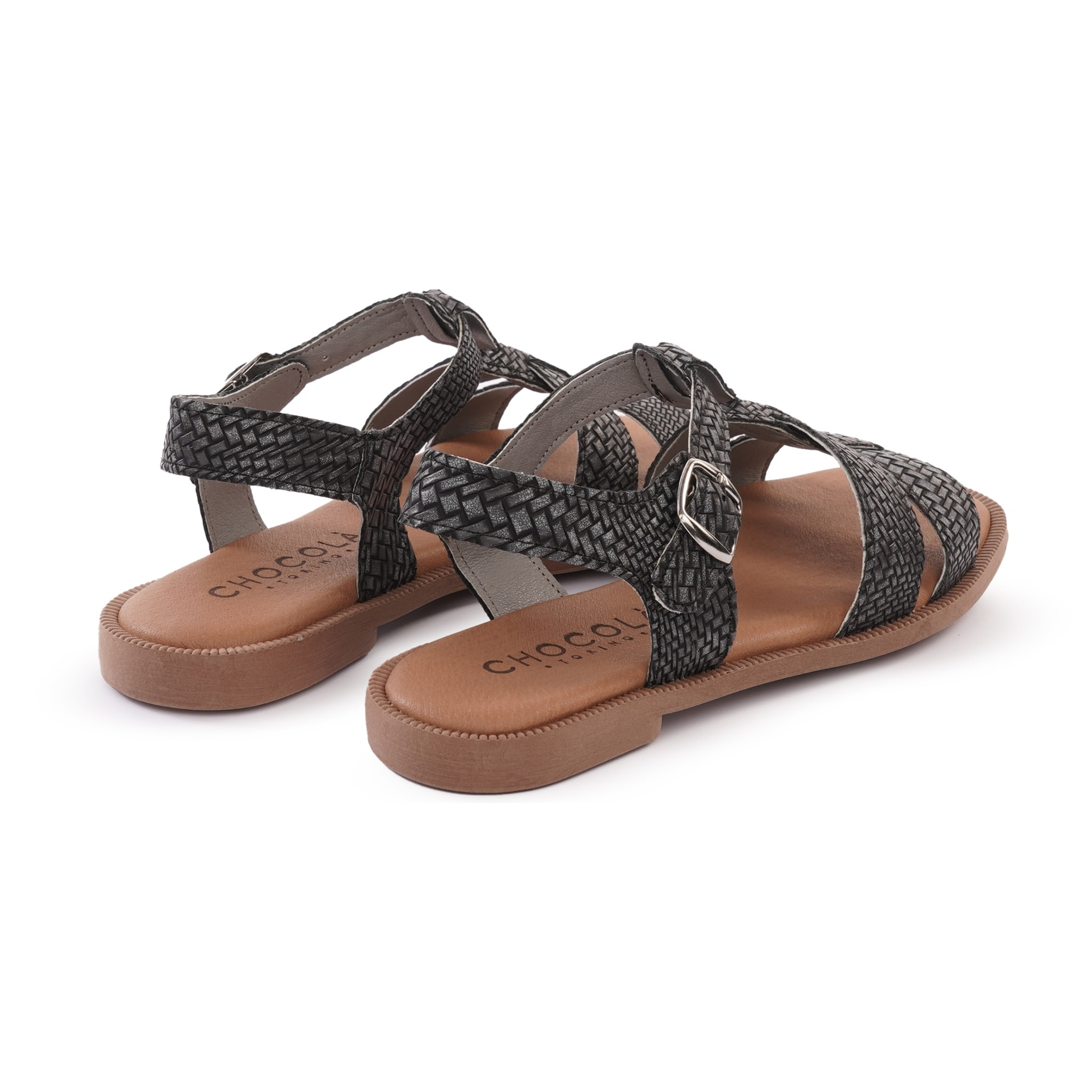 SANDALO FLAT T-BAR INTRECCIATO NERO