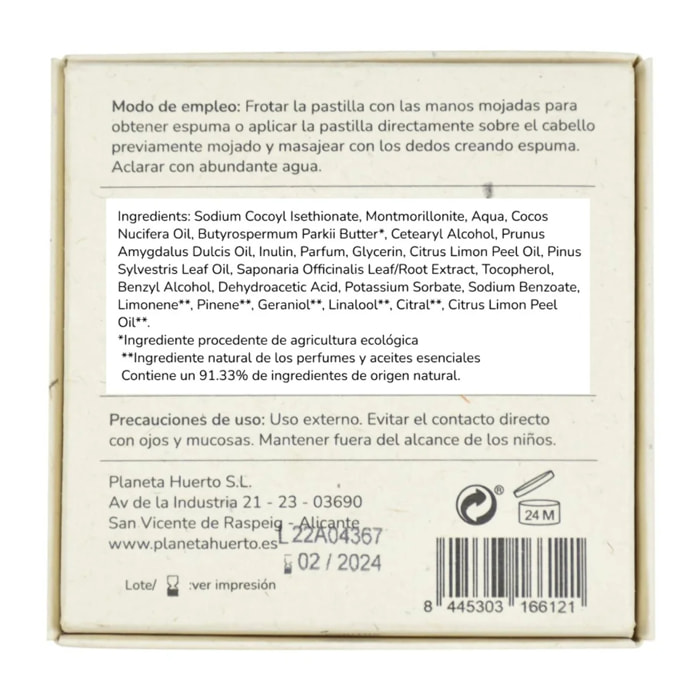 Champú sólido reparador coco y almendra Planeta Huerto 85 g