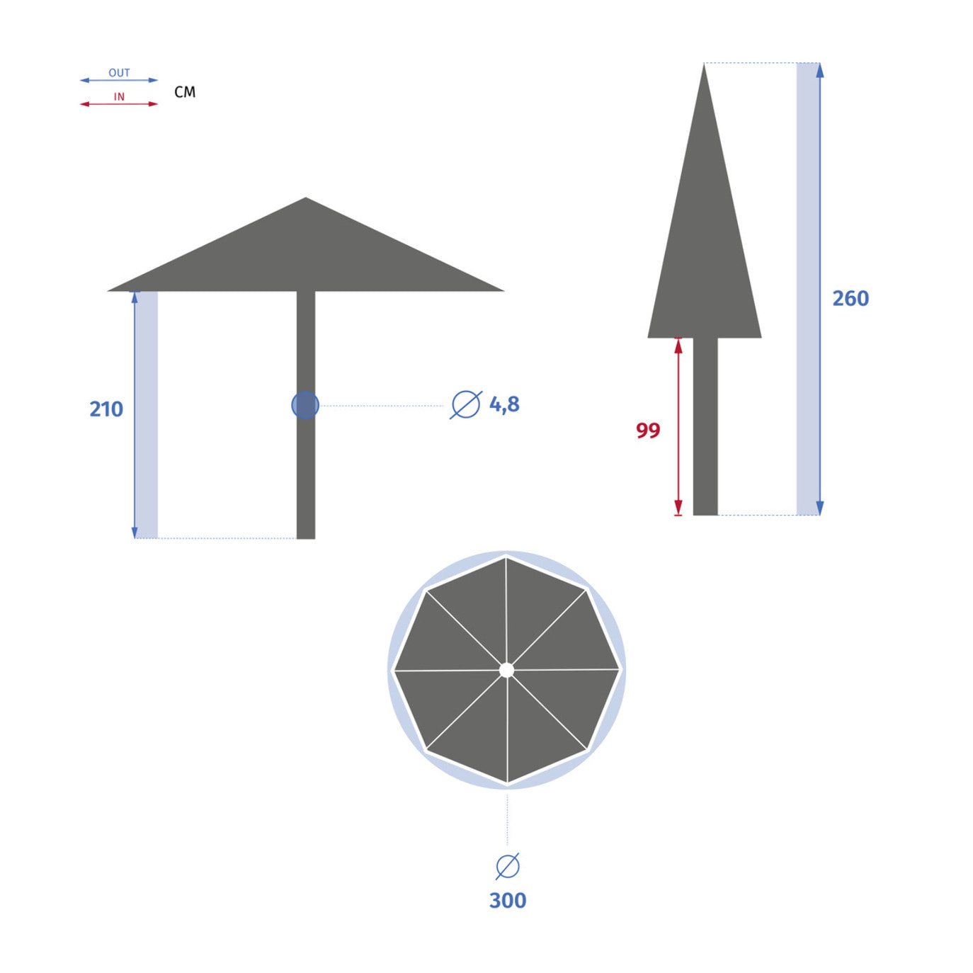 Parasol droit "Tinaei" bordeaux 3m en bambou