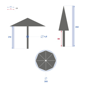 Parasol droit "Tinaei" bordeaux 3m en bambou