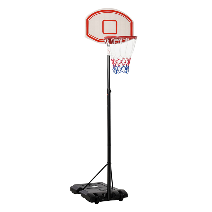 Panier de Basket-Ball sur pied avec poteau panneau, base de lestage sur roulettes hauteur réglable 2,1 - 2,5 m noir blanc