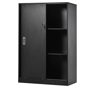 Armoire de bureau 2 portes coulissantes verrouillables dim. 80L x 40l x 120H cm 2 étagères panneaux particules noir