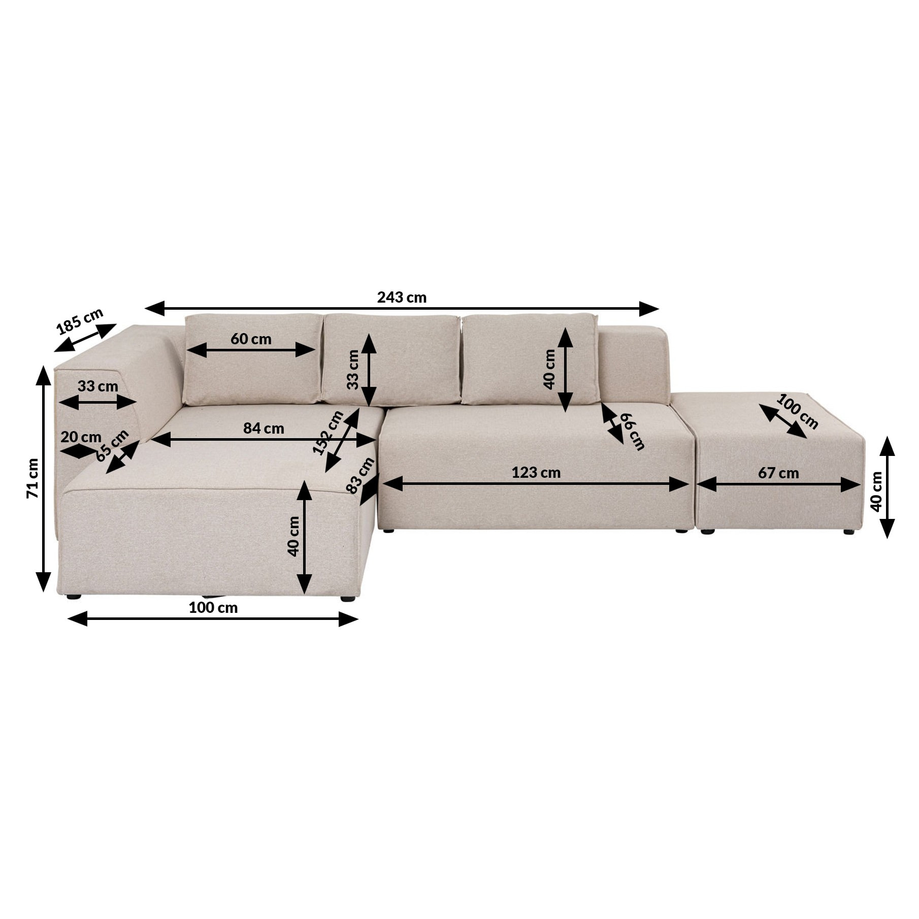Canapé d'angle Infinity crème Kare Design