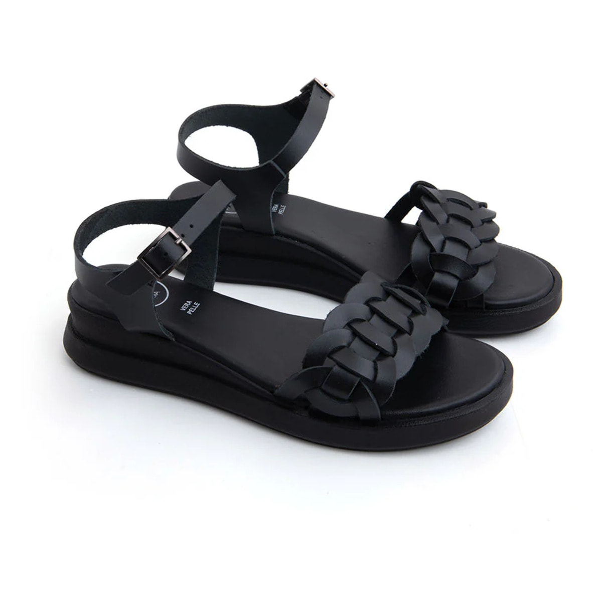 Sandalo platform urban wave in vera pelle - NERO