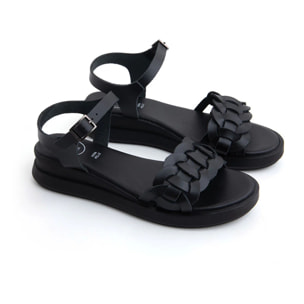 Sandalo platform urban wave in vera pelle - NERO