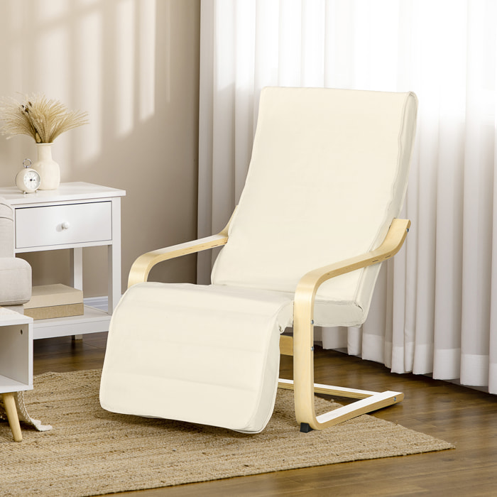 Fauteuil style nordique - repose-pied réglable - déhoussable - bois de bouleau tissu crème