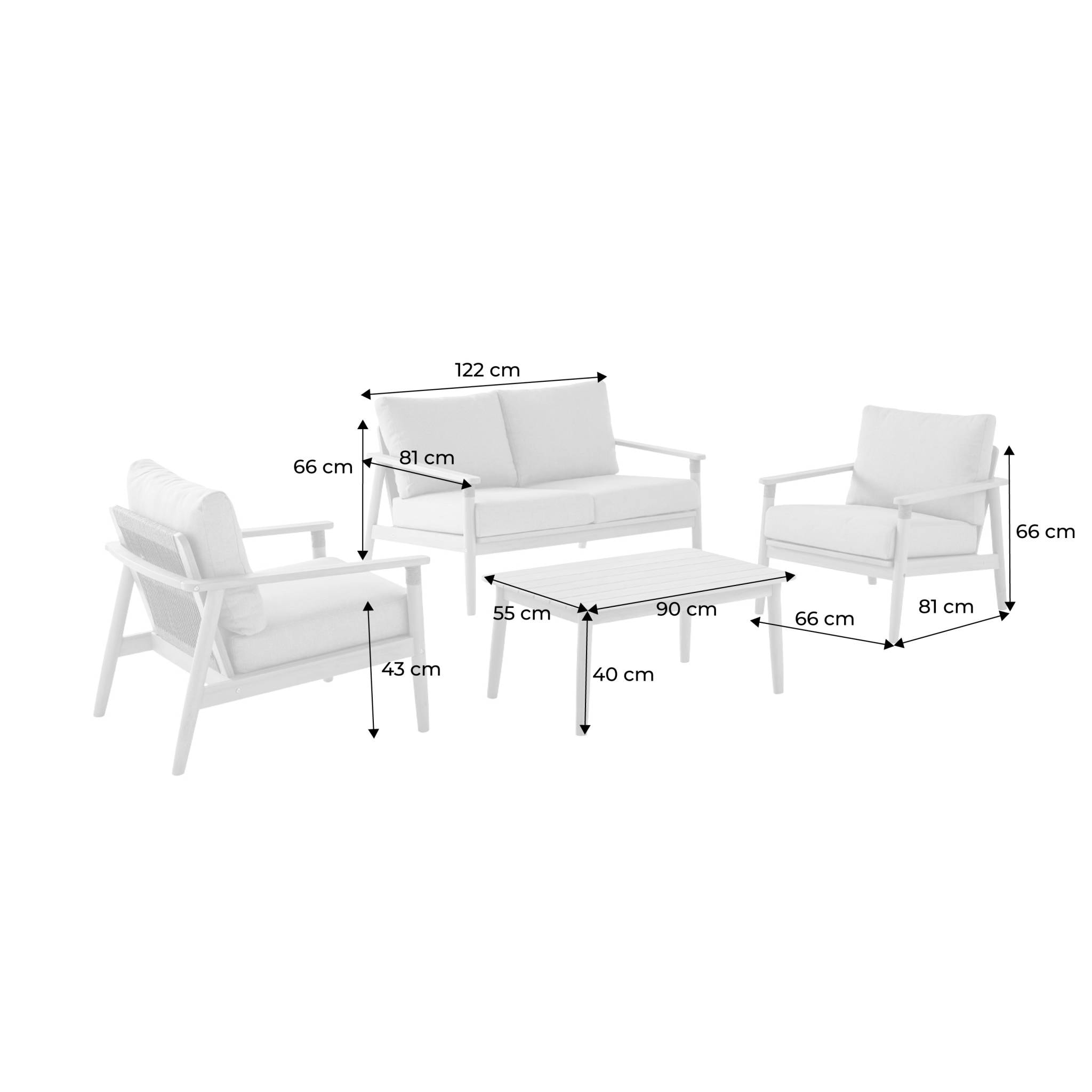 Salon de jardin bois d'acacia et cordes 4 places LAZULI