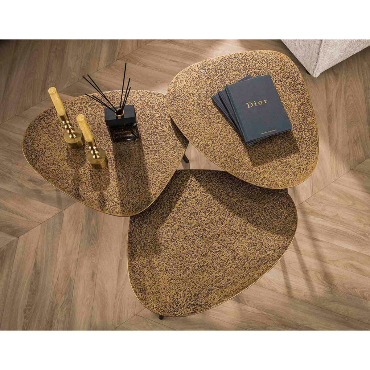 Kahoni - lot de 3 tables basses gigognes - doré et noir - 54 cm - Noir / Doré