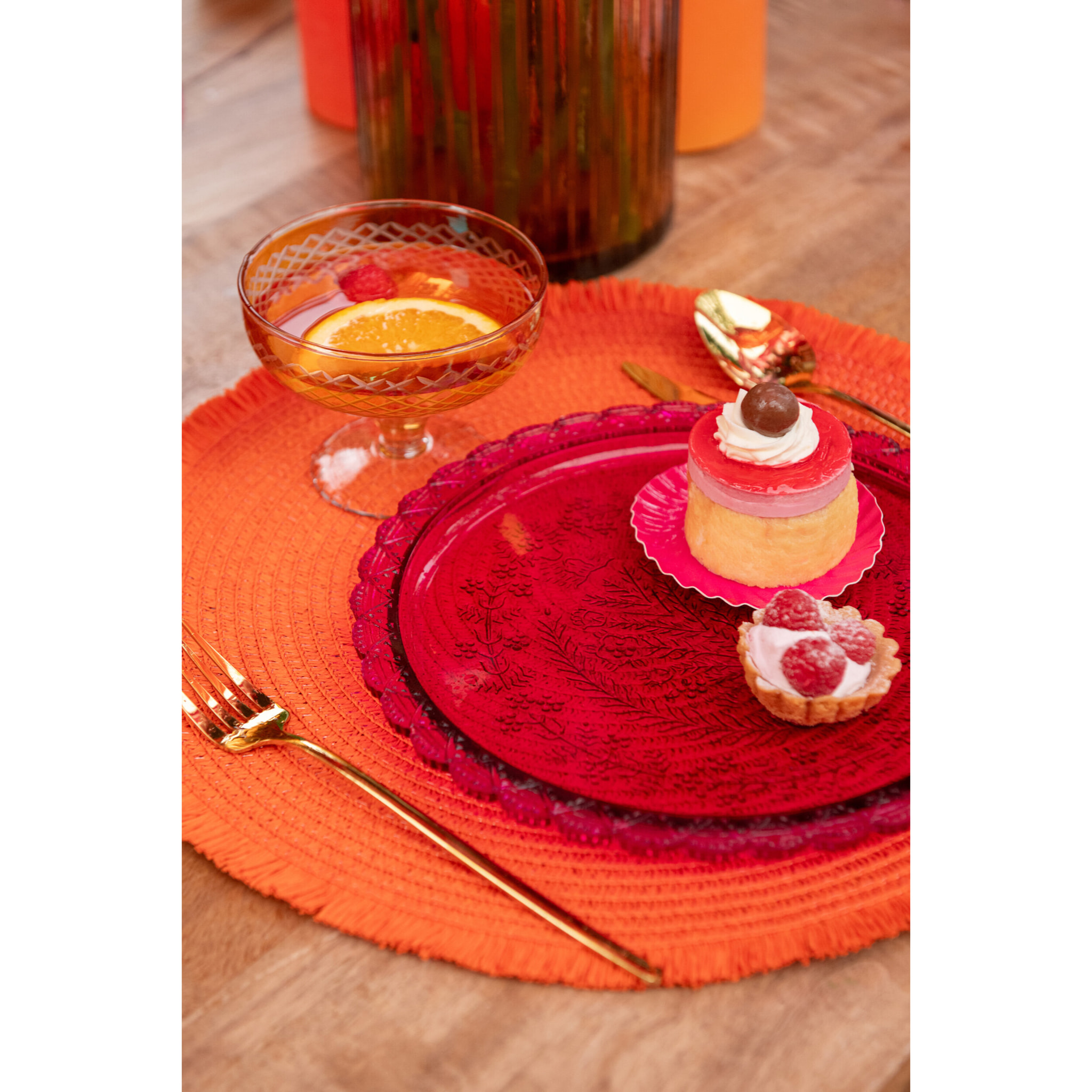J-Line Assiette - verre - orange/rose - 2 pièces