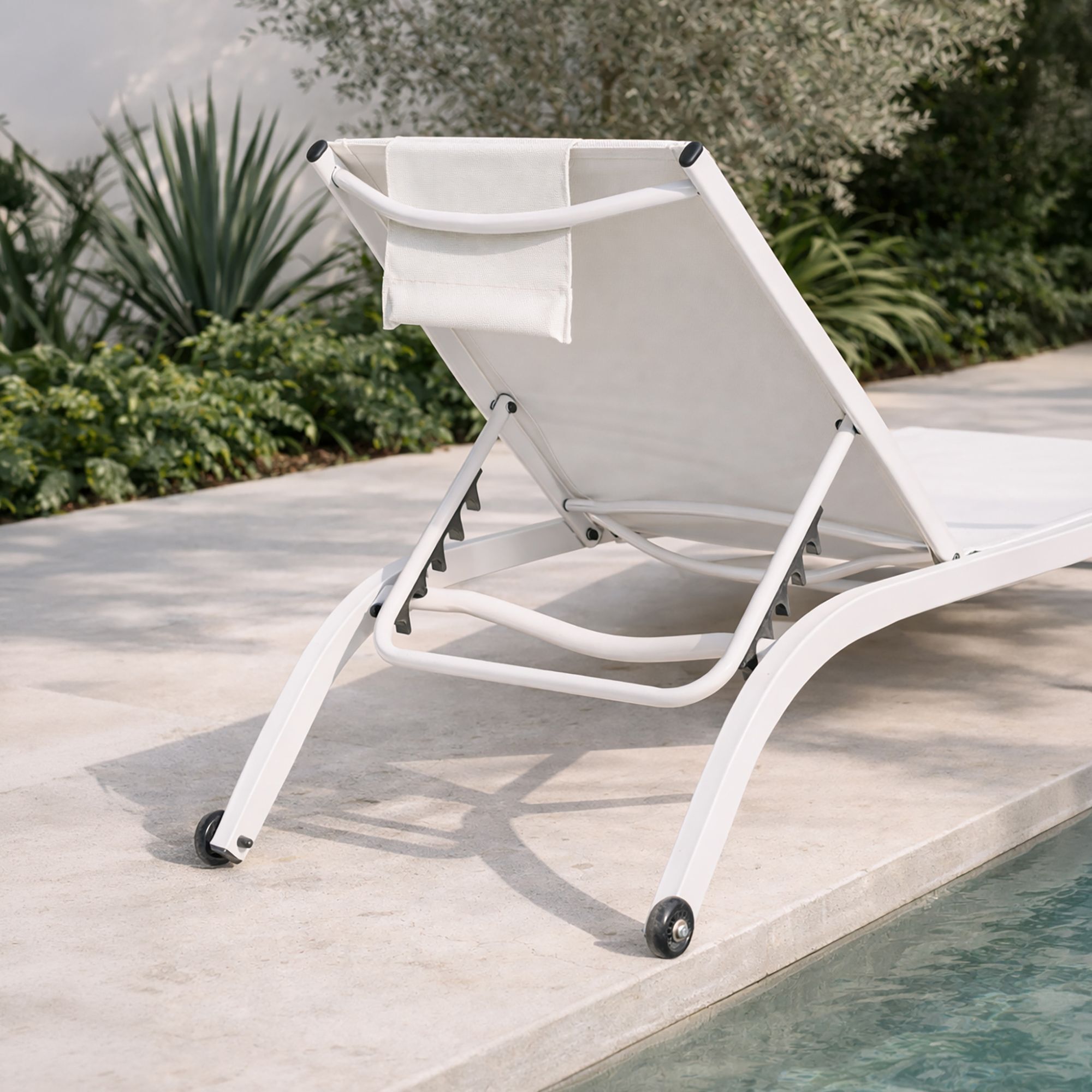 Lot de 2 chaises longues en acier inoxydable blanc NAPOLI