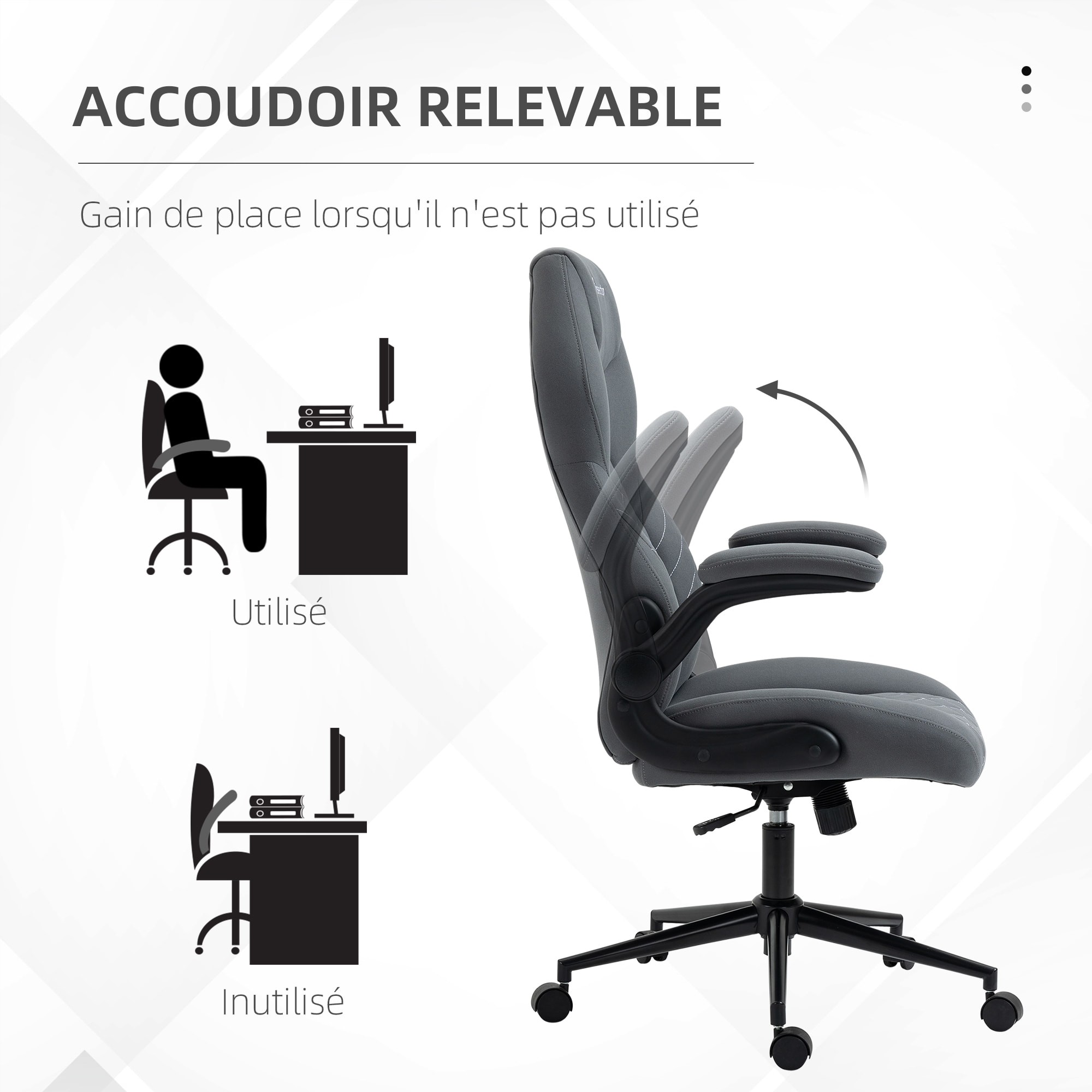 Fauteuil de bureau chaise de bureau ergonomique hauteur réglable pivotant 360° accoudoirs relevables tissu anthracite