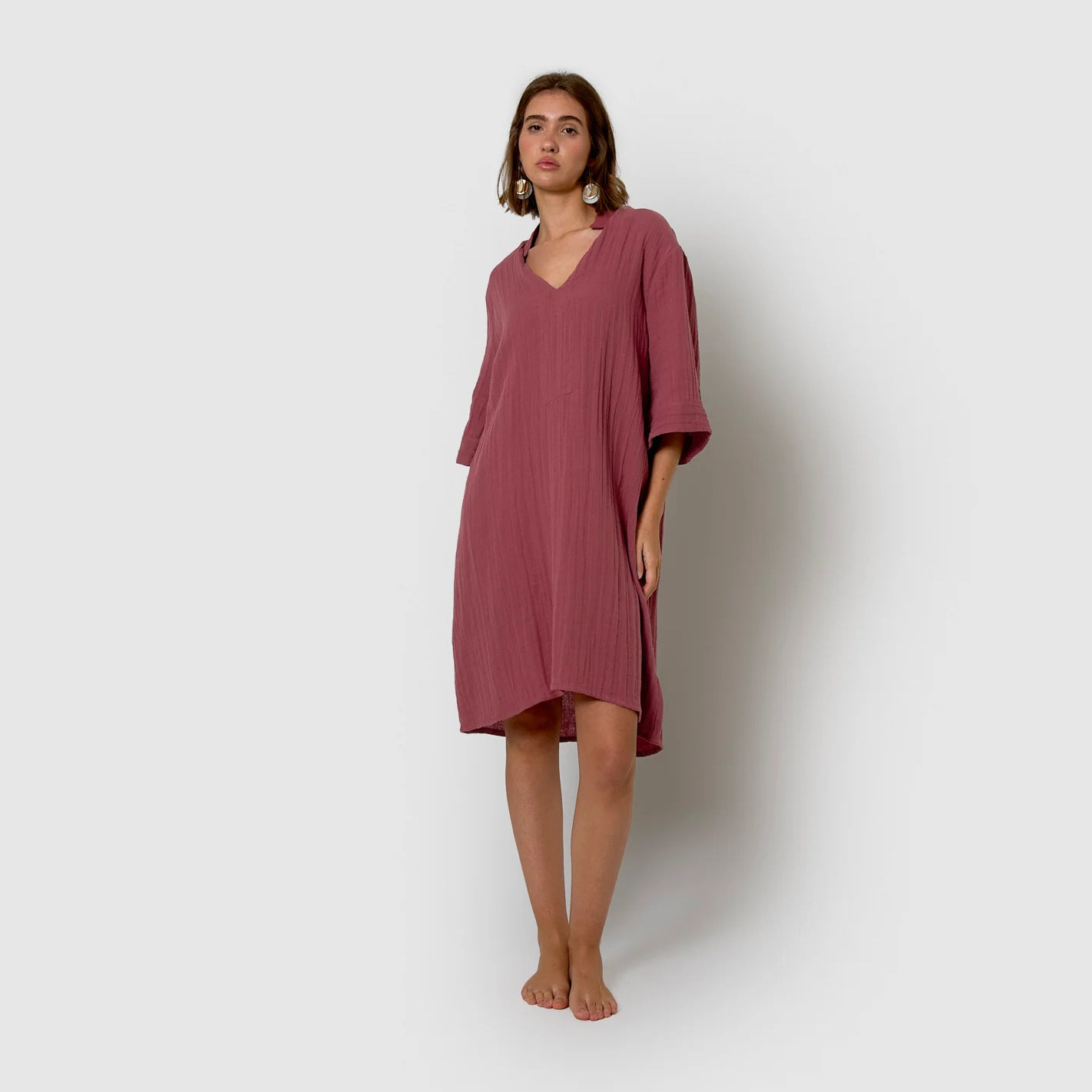 Vestido corto muselina malva/rosa