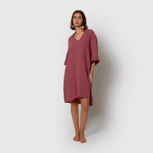 Vestido corto muselina malva/rosa