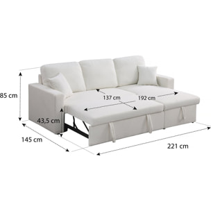 Canapé d'angle convertible/reversible avec coffre "Alain" - 3 places - Bouclettes -  Blanc