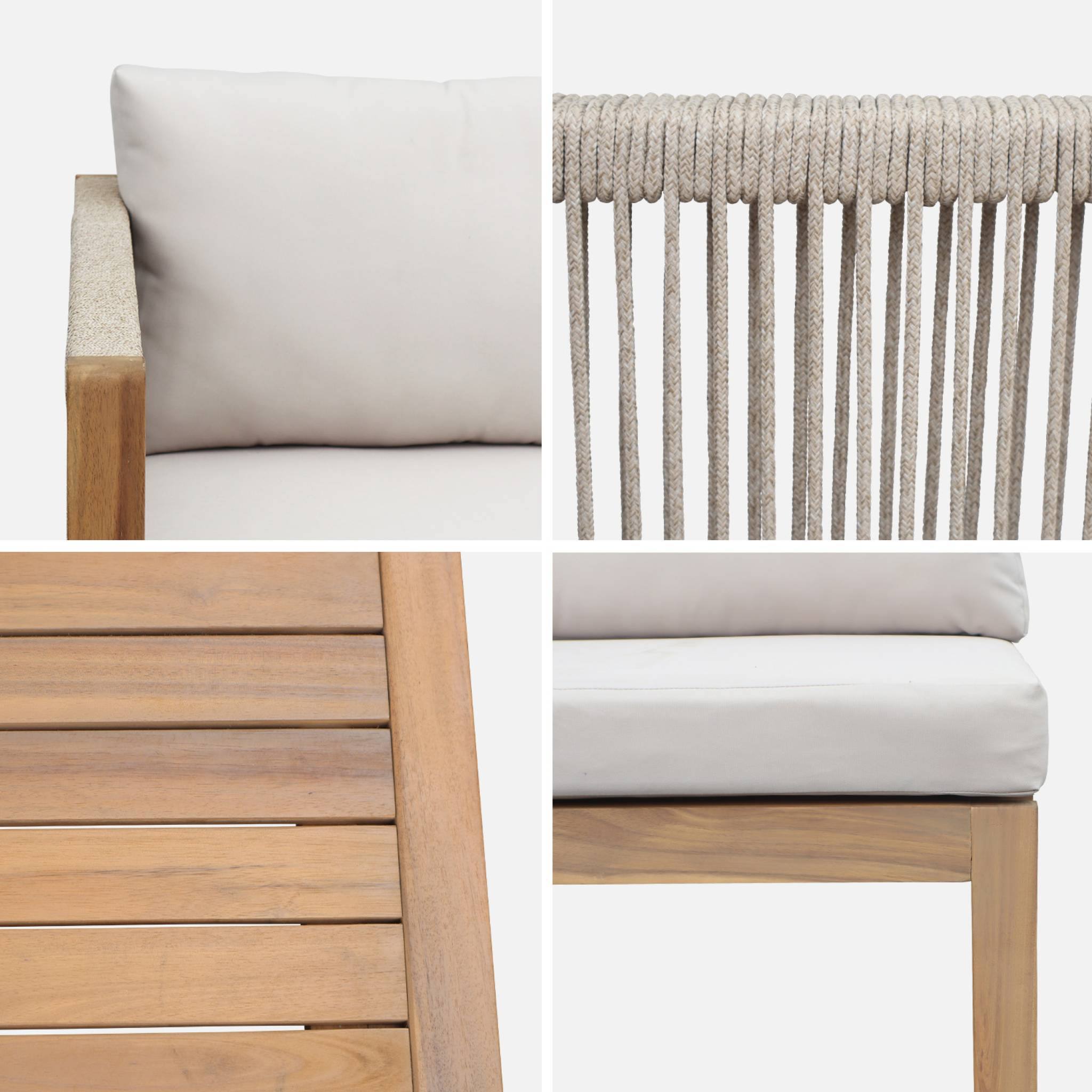 Salon de jardin d'angle bois d'acacia et corde 3 places MEDINA