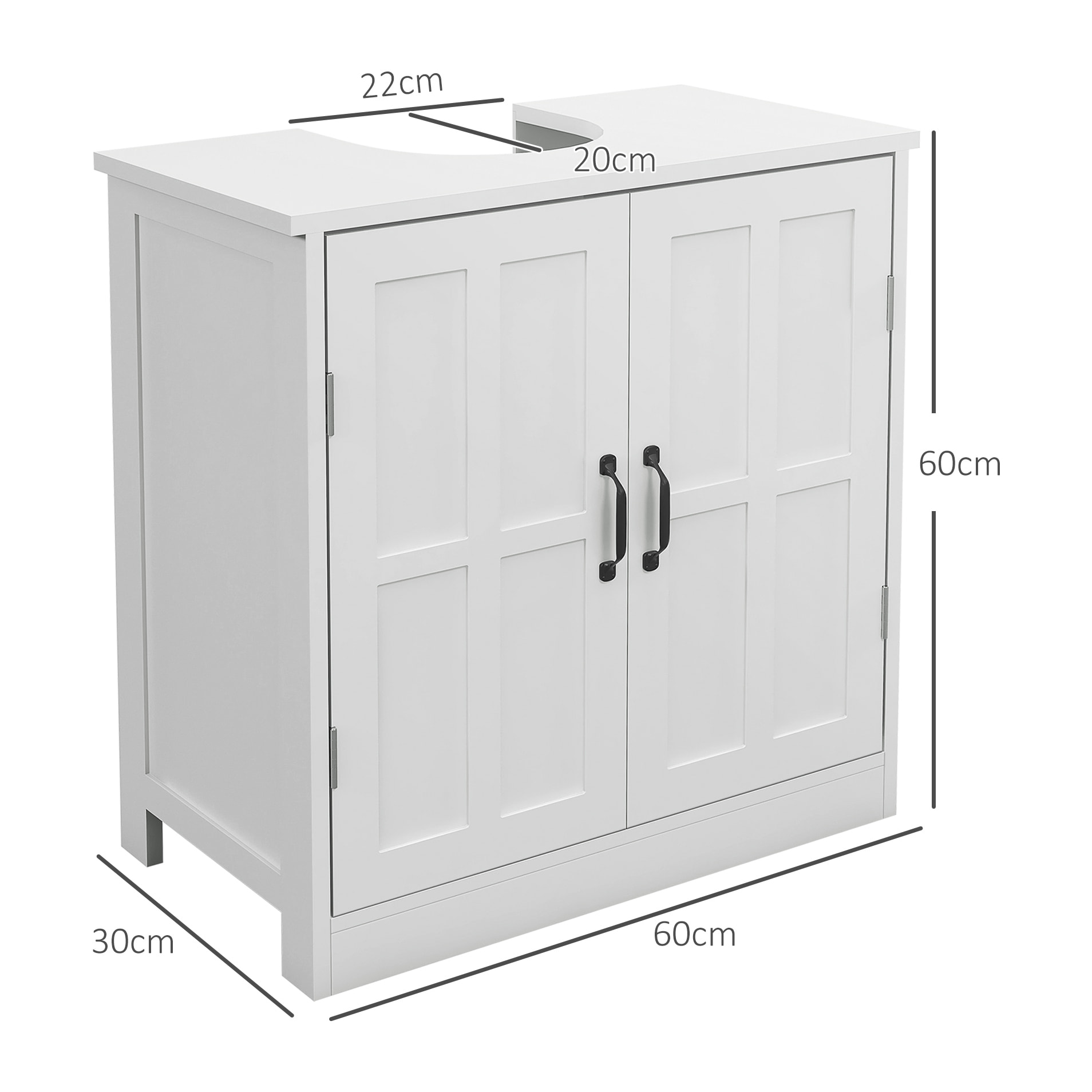 kleankin Mueble para Debajo del Lavabo Armario de Baño Bajo Lavabo con Puerta Doble y Estante Ajustable Carga 20 kg 60x30x60 cm Blanco