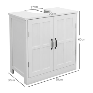 kleankin Mueble para Debajo del Lavabo Armario de Baño Bajo Lavabo con Puerta Doble y Estante Ajustable Carga 20 kg 60x30x60 cm Blanco
